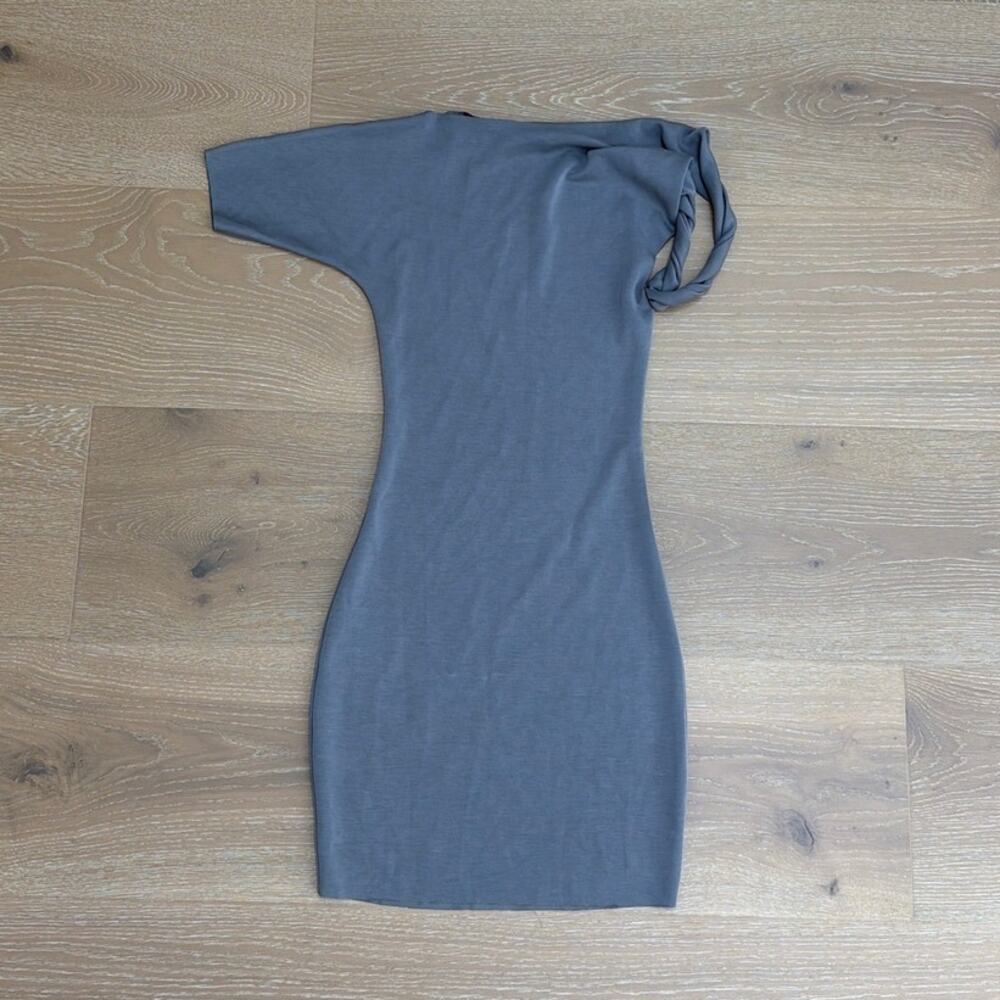KHY Mini Dress Stretch Sueded Twist Sleeve Size S Gray